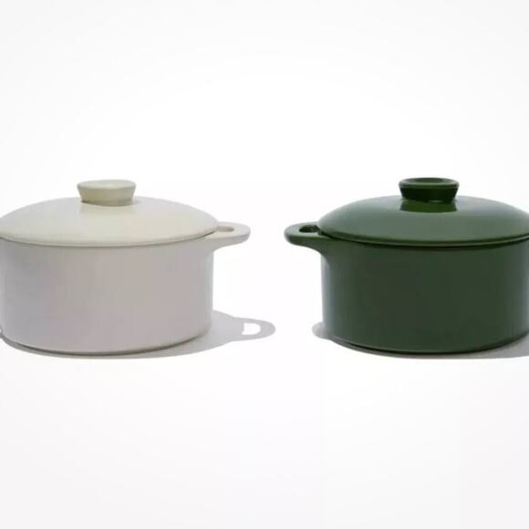 Brocc Your Body Mini Round Ceramic Cocotte Set Green and White Lids NEW IN BOX - Picture 2 of 4